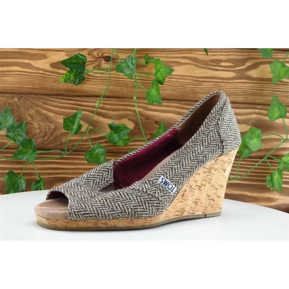 Toms Women Sz 6.5 M Brown Wedge Fabric‎ Shoes - Picture 1 of 7
